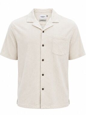 Textured coastal Camp Shirt Button down  Cream XL -